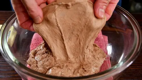 こねない製法で時間を置いて自然にグルテンが繋がったショコラフランスの生地