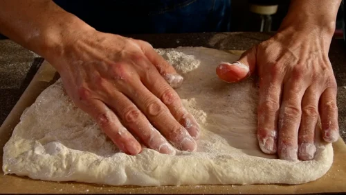 過発酵でグルテンが緩み手で簡単に伸びるピザ生地